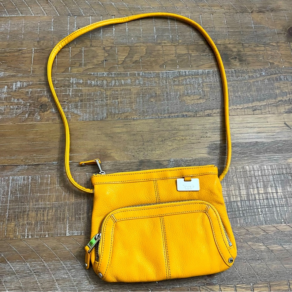Tignanello Crossbody Bag Womens Yellow Leather Wallet Messenger Purse